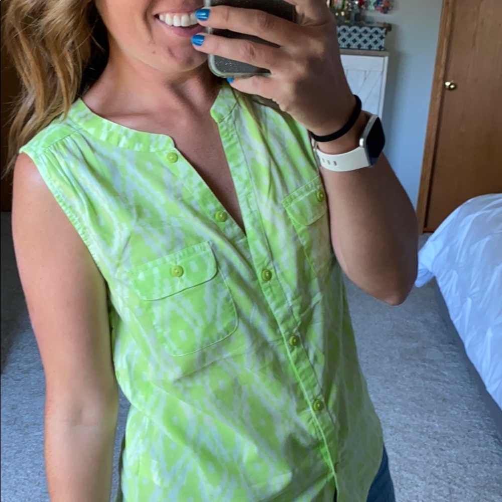 American Eagle Ikat Print Lime Green Tank - Picture 2 of 8